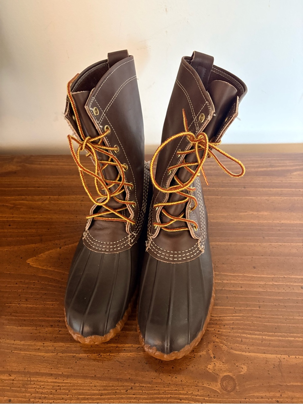 L.L. Bean Women's Brown Lace-Up Duck Boots with Tan Laces